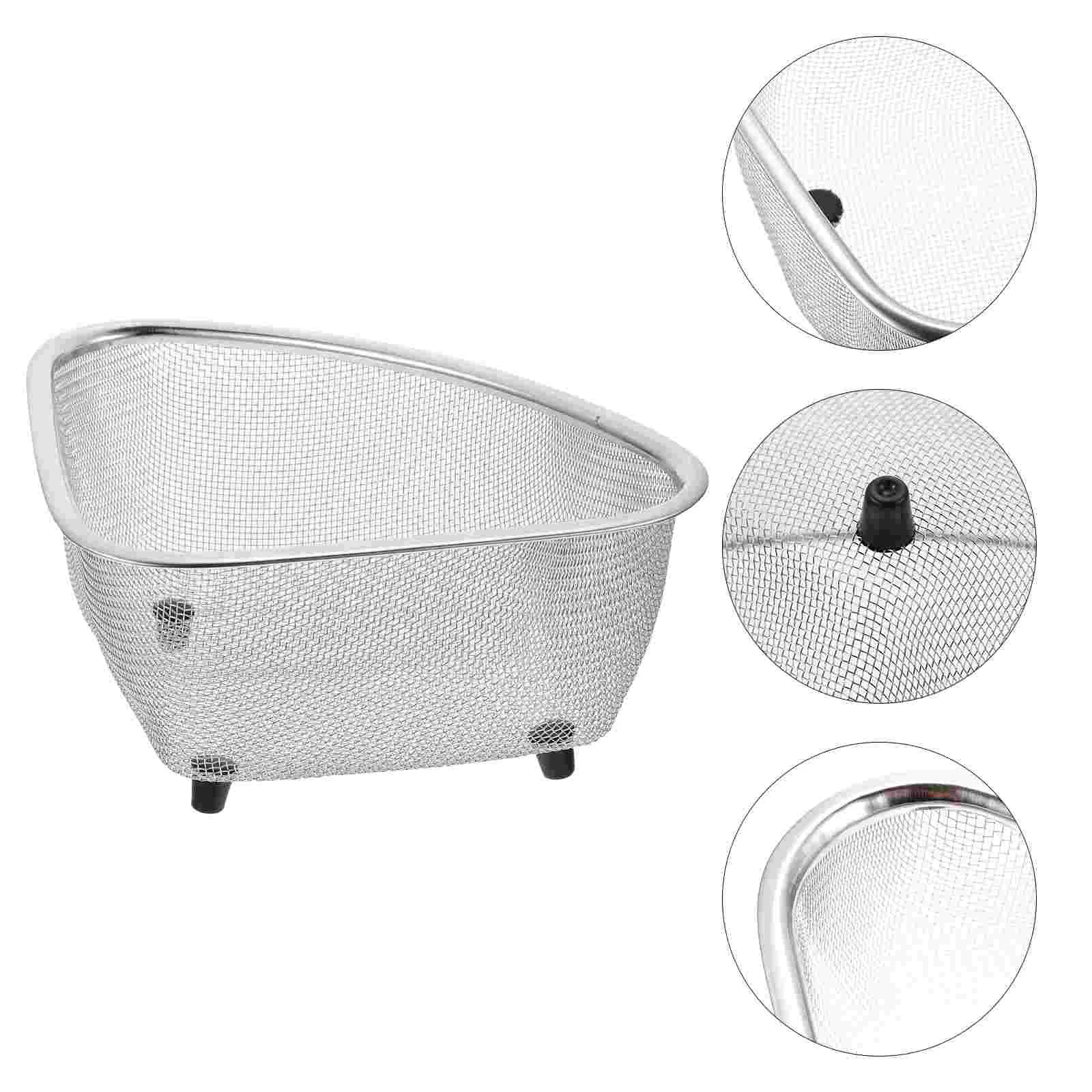

Sink Basket Strainer Corner Colander Kitchen Mesh Drain Triangular Food Shelf Holder Storage Triangle Sponge Drainer Rack Steel
