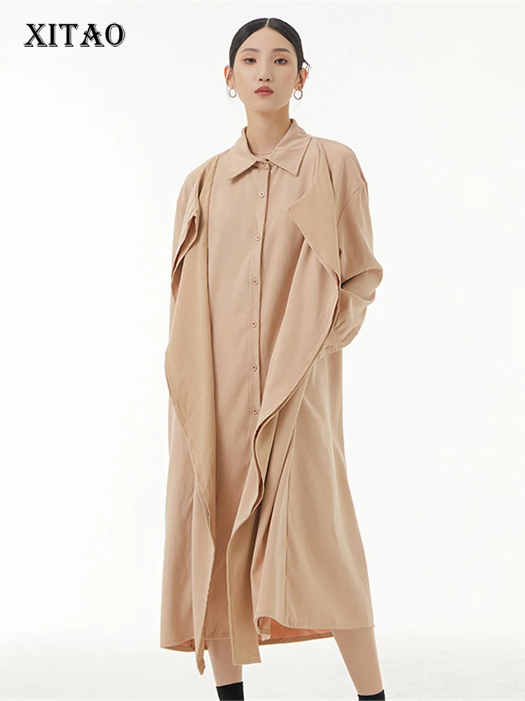 

XITAO Single Breast Dress Fashion Women Solid Color Full Sleeve Goddess Fan Casual Pleated Minority 2022 Autumn Dress WLD8763