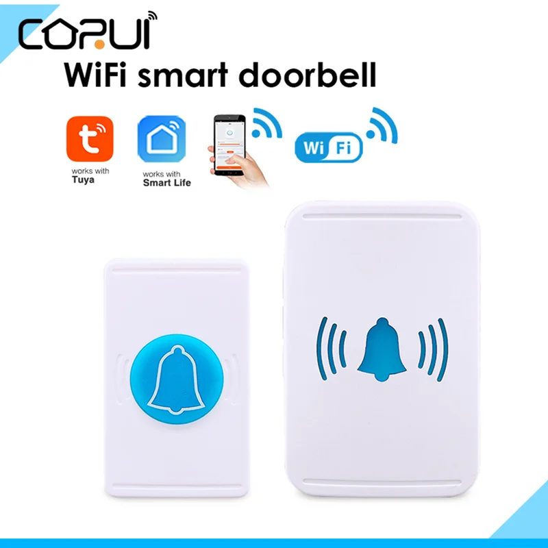 

CORUI Tuya WiFi умный беспроводной дверной звонок пожилой пейджер смарт-жизнь приложение дистанционное управление дверной звонок 38 музыка Умный ...