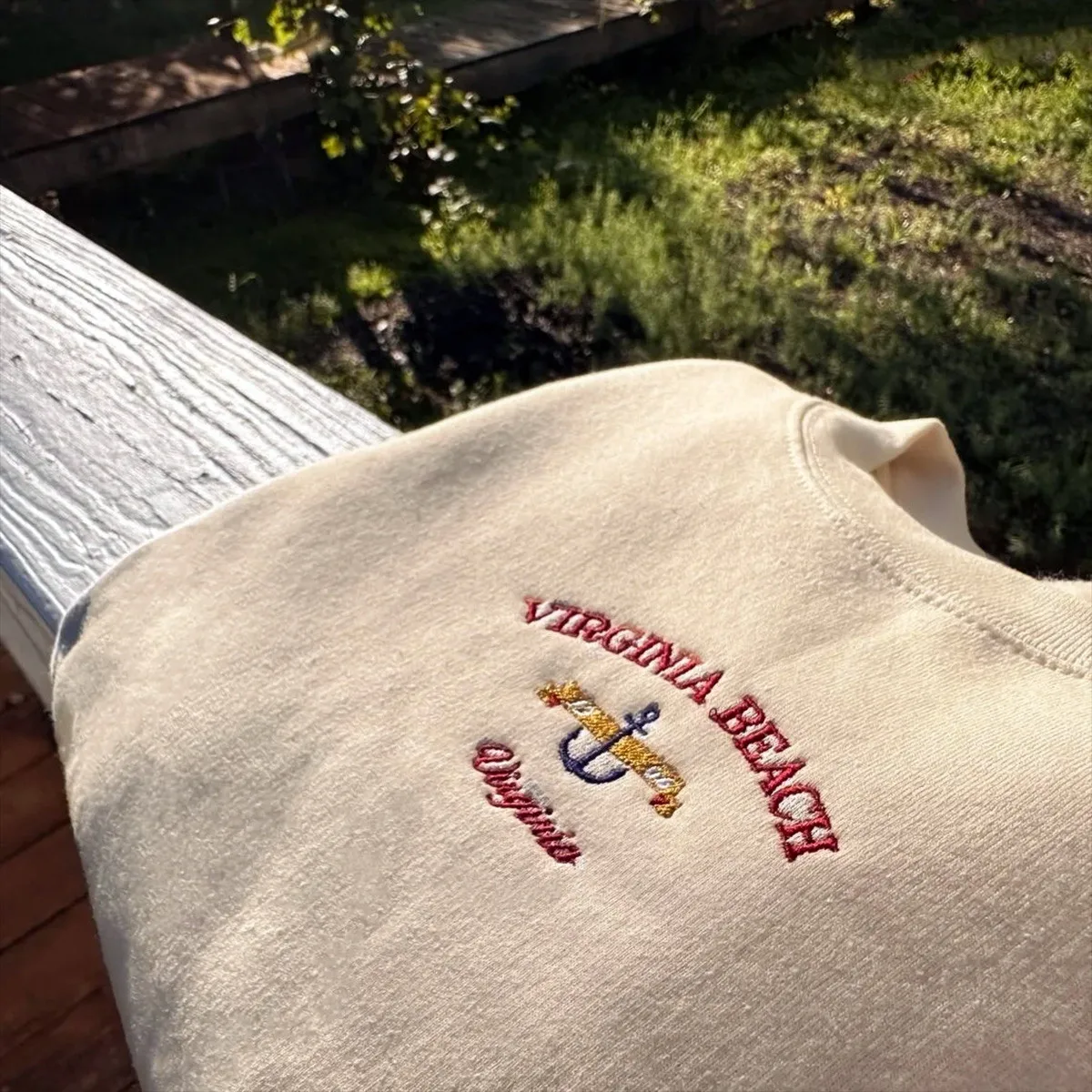 Винтажные толстовки с круглым вырезом вышивкой Virginia Beach унисекс осень-зима