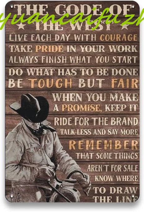 Оловянные знаки SJKY Western Cowboy Decor - Код Запада Винтажная вывеска в деревенском стиле