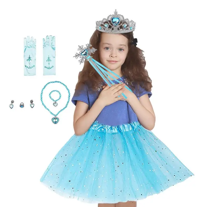 

Princess Elsa Dress Up Accessories Set Princess Dress-up Party Supplies For Girls Include Skirt Crown Magic Wand Gloves Necklace