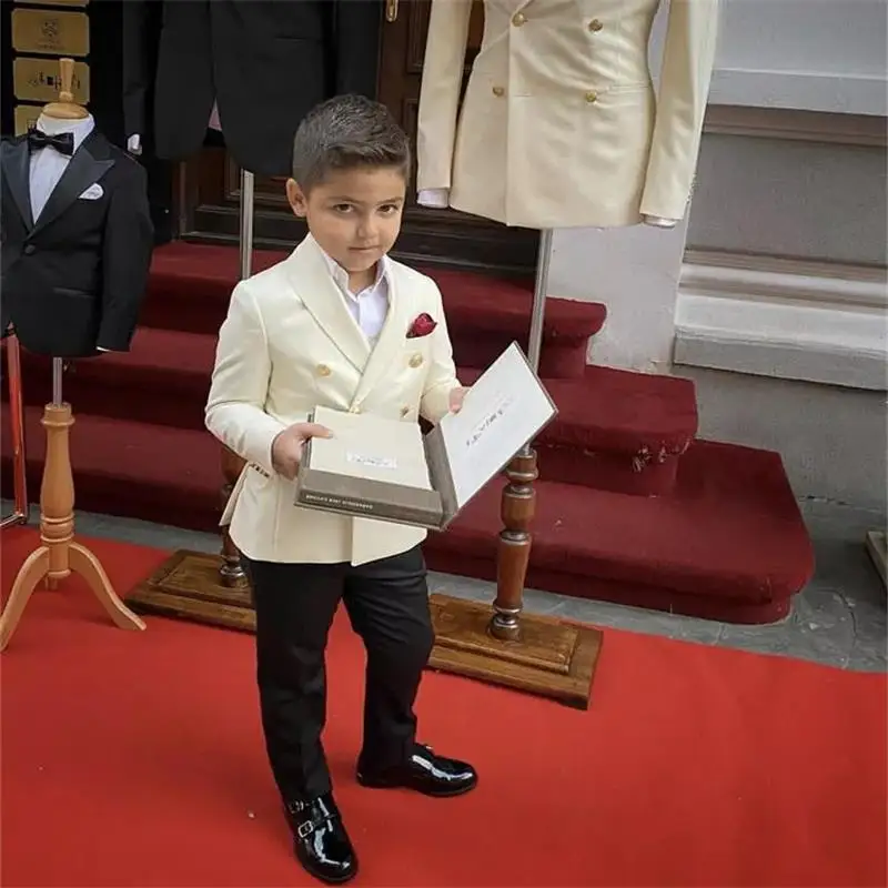 

Jacket Black Pant Peak Lapel Boys Attire Costume Homme Suit Wedding Slim Double Breasted Fit Kid Suits