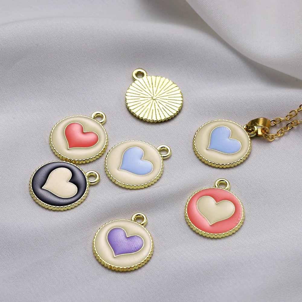 

10Pcs/Lot 16x19mm Alloy Drop Oil Heart Charms Colorful Round Pedants for DIY Bracelet Necklace Pedant Jewelry Making Accessories