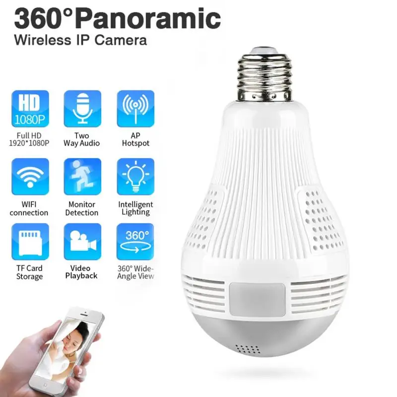 

Wifi Bulb Camera Baby Monitor Wireless Ip Camera Two-way Bulb Camera Fisheye 360 Panoramic Home Security Security Camera Cam