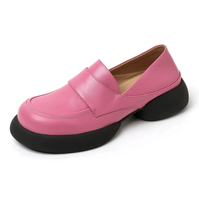 

2023 Autumn New Women's Loafers Genuine Leather Material Patchwork Upper Casual Shoes Spring Outing Ladies Thick Bottom Shoes