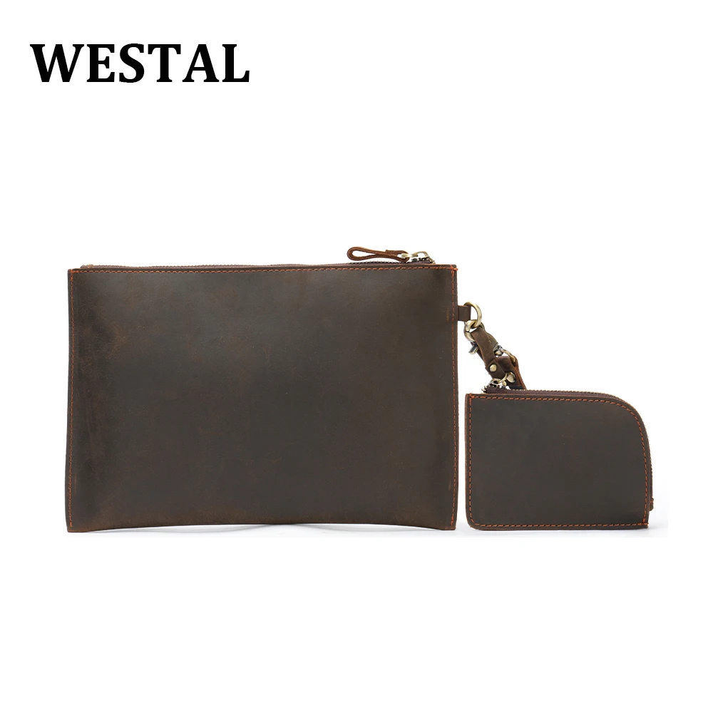 

WESTAL Crazy Horse Clutch Luxury Business Men's Wallet Genuine Leather Men Handbag Male Purses Fashion Credit Card/ID Holders