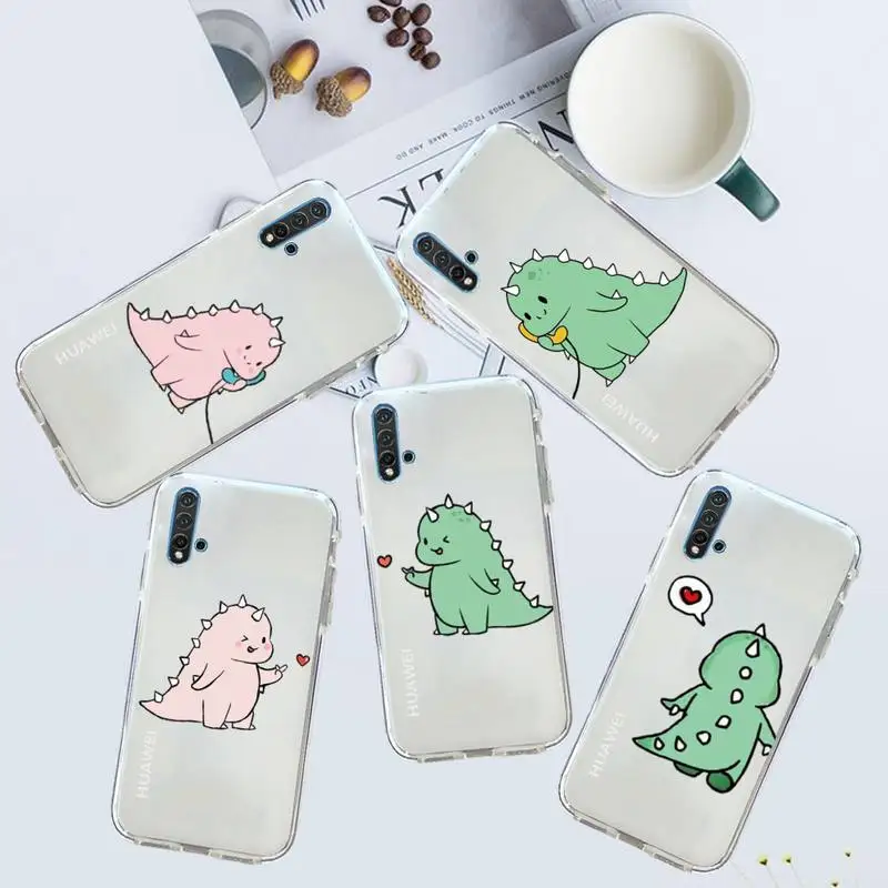 

Cute dinosaur cartoon Phone Case Transparent for Huawei honor P mate Y 30 40 20 50 8 70 10 9 a i x c pro lite prime smart