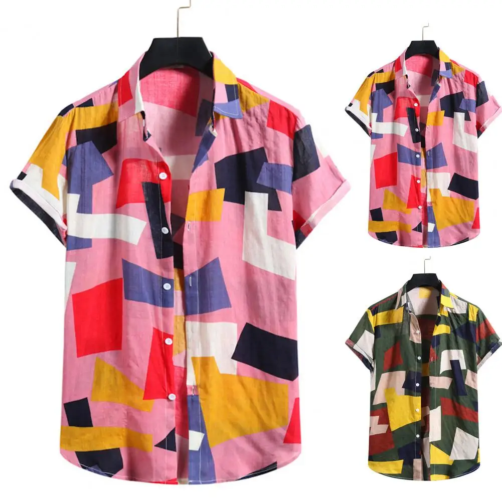 

Casual Chic Colorfast Colorful Beach Shirt Colors Matching Summer Shirt Eye-catching Men Clothes