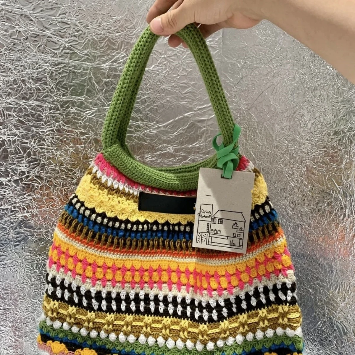 

2024 NEW Handwoven Bag Manufacturer Wholesale Checkerboard Knitted Bag Woolen Handheld Bag Mini purse designer bags handbags