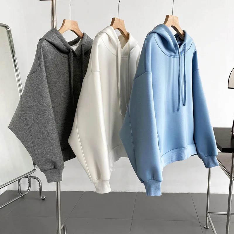 

2022 New Spring Long Sleeve Women Hooded Blue Hoodies Oversize Style Fashion Soild Color Hoodies Women Tops hoodie