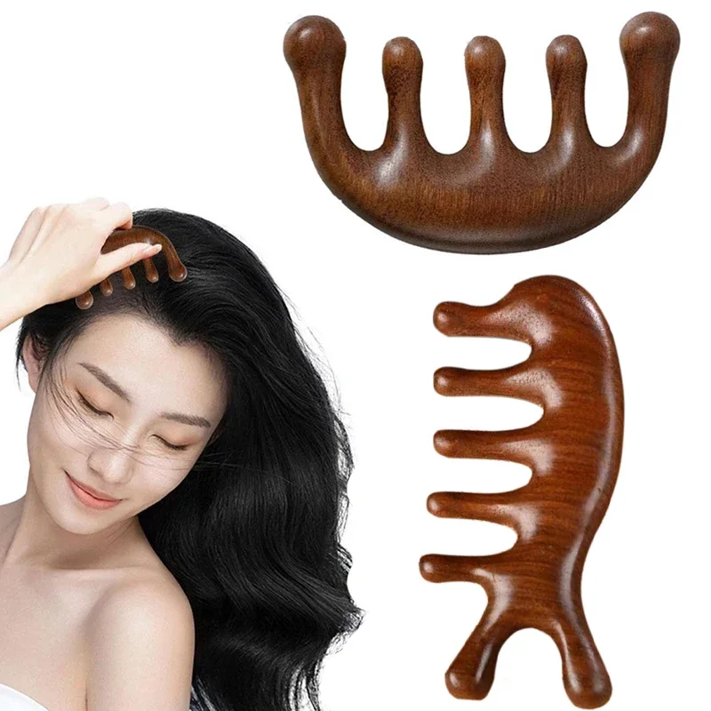Massage Comb Head Massager Sandalwood Five Tooth Whale Scalp Scraping Body Tool