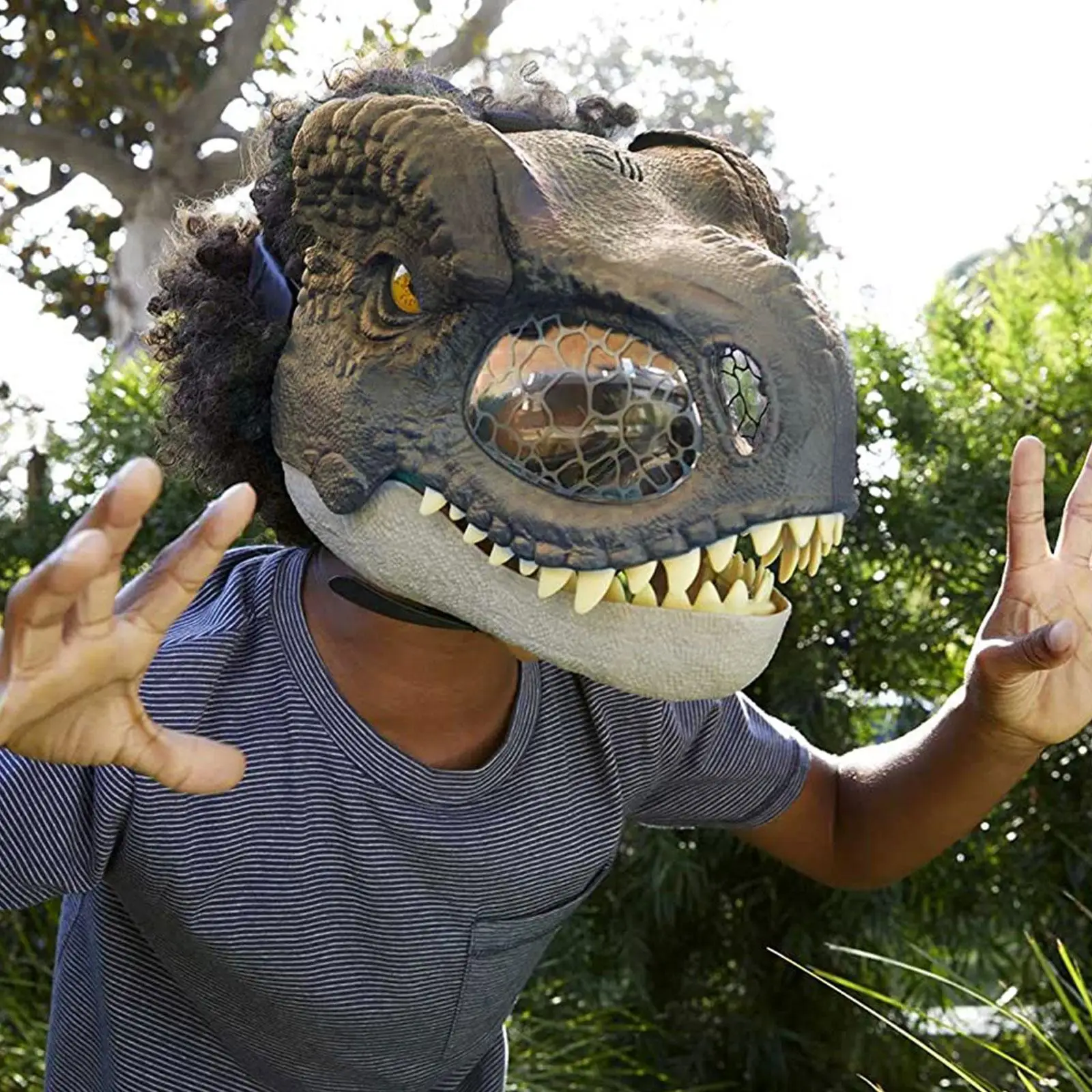 

Dinosaur Mask Moving Jaw Kids Open Mouth Latex Horror Dinosaur Headgear Halloween Party Cosplay Costume Scared Mask Adult