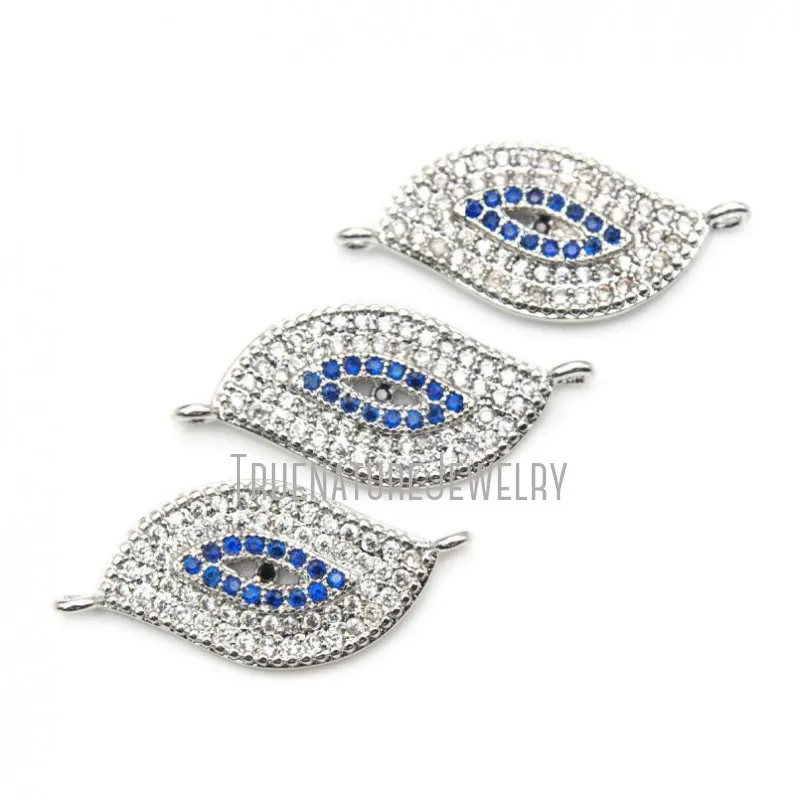 

PC16919 синий кубический цирконий турецкий глаз соединитель медные ювелирные изделия посеребренный кулон турецкий глаз Подвеска 24x11 мм