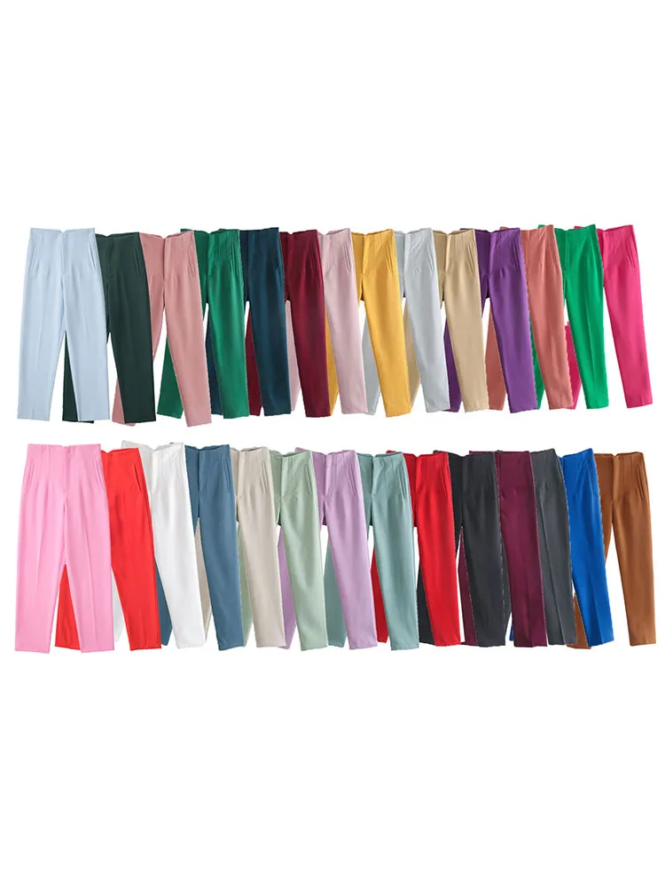 

Women 2022 Autumn New casual Fashion High Waist Pants Vintage Zipper Side pockets Fly Female Trousers Mujer