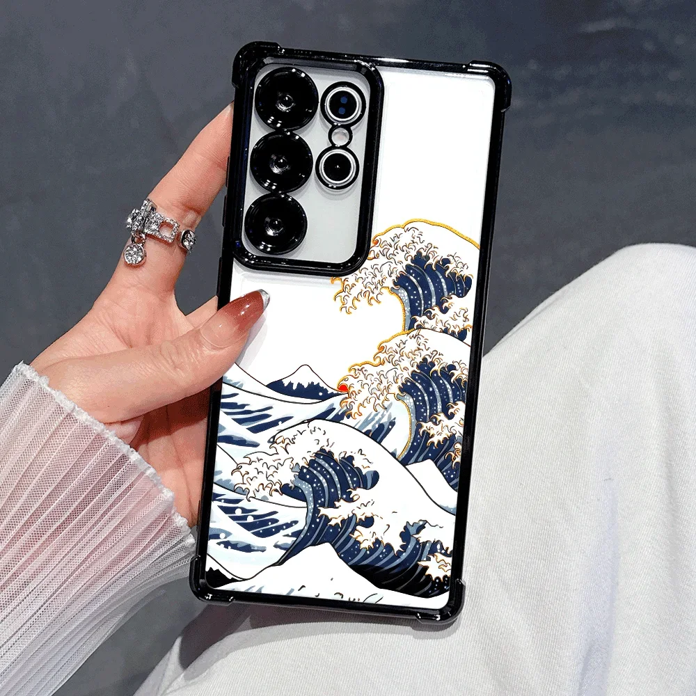 Фото Чехол для телефона с рисунком «Великая волна» и прозрачной окантовкой для Samsung Galaxy S26 S25 S24 S23 S22 S21 Ultra FE Plus 5G A56 A55 A54 A53 A35 №5