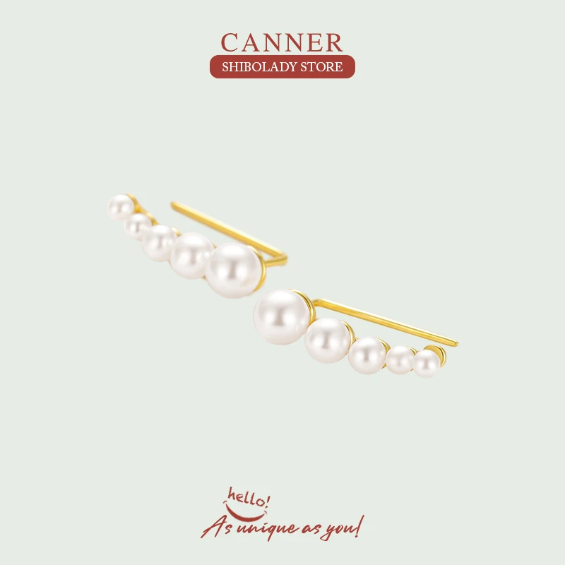 

CANNER Cute Pearl 925 Sterling Silver Earring For Women Stud Earrings Fine Jewelry Zirconia Wedding Party Серьги Accessories