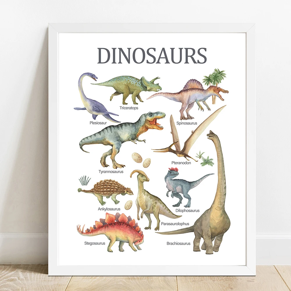 

Dinosaur Picture Nordic Art Decor Posters Children Learning Canvas Painting Home Nursery Kids Decoration Room Preschool Wall Art