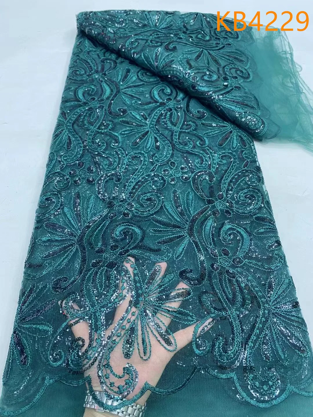 Африканская зеленая кружевная ткань с блестками Тюлевое кружевное свадебное