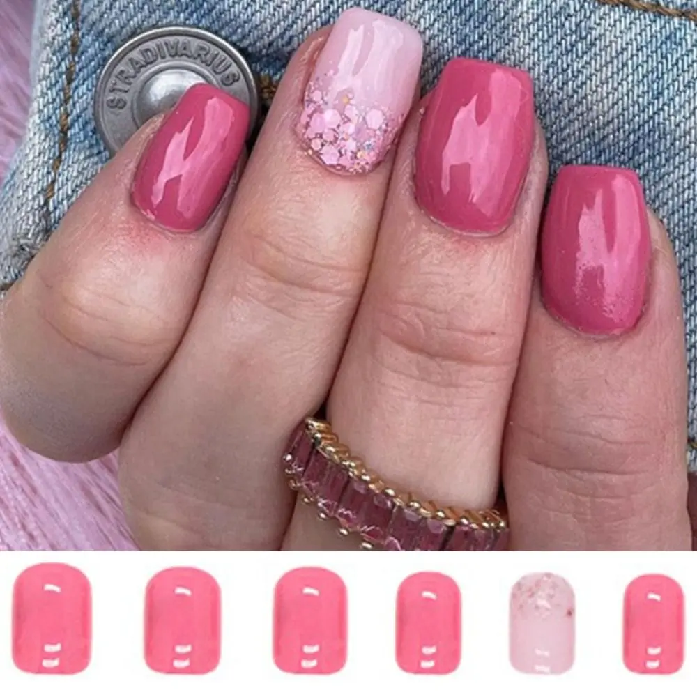 

24pcs Nail Tips Press on Nails DIY Manicure French False Nails Short Round Pink