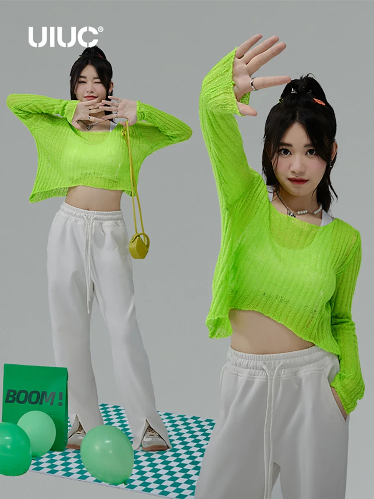 

UIUC Sweet Style Women Knitwear Tops Solid Long Sleeve Crop Tops