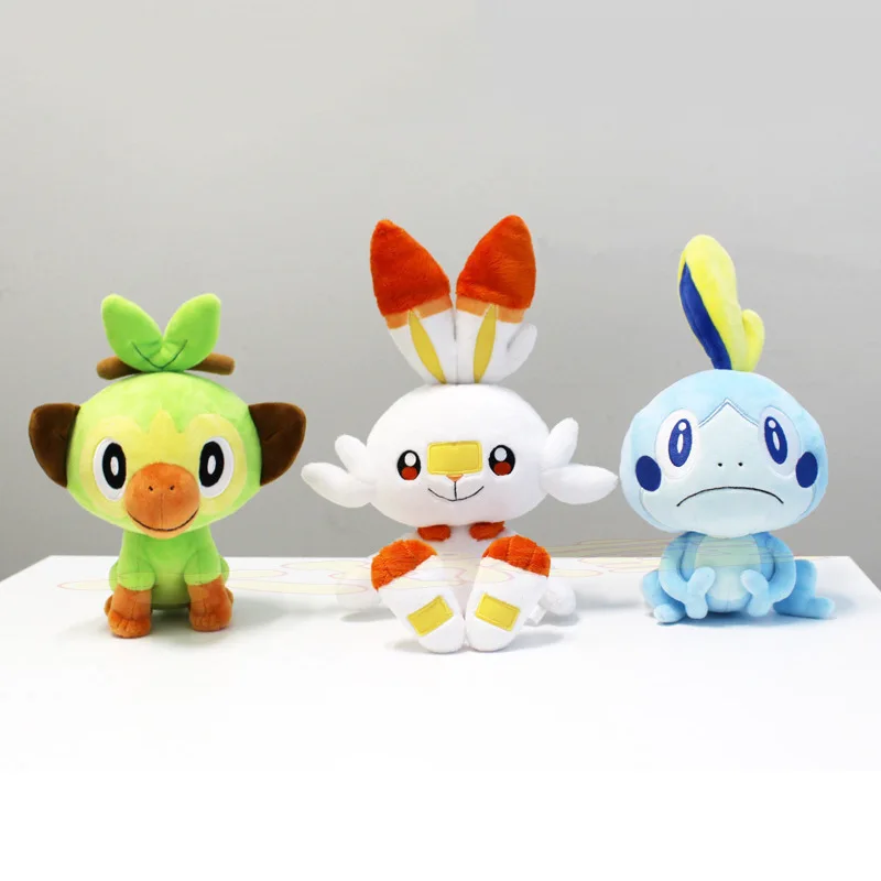 

TAKARA TOMY Pokemon Scorbunny Plush Toy Cartoon Animation Soft Sobble Grookey Doll For Children Birthday Gift