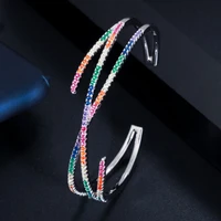 threegraces colorful cubic zirconia crystal adjustable size bracelet bangle for women chic party dress jewelry accessories ba053