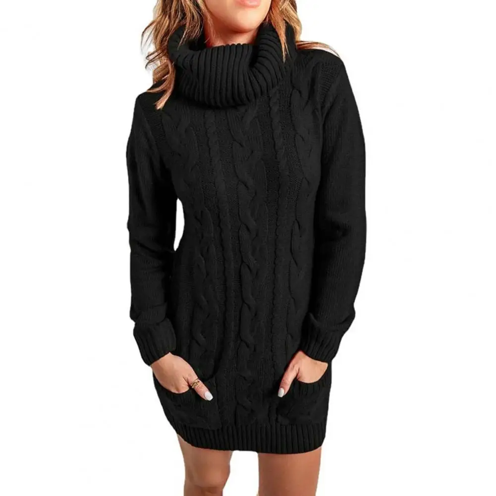 

Knitted Sweater Dress Women Autumn Winter Turtleneck Long Sleeve Solid Color Ribbed Edge Slim Twist Knitted Dress Streetwear