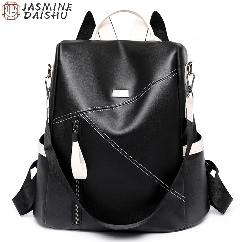 

High Quality PU Leather Simple Backpack Women's Large Capacity Stitching Backpack Travel Anti-Theft Student Girl Schoolbag 2023