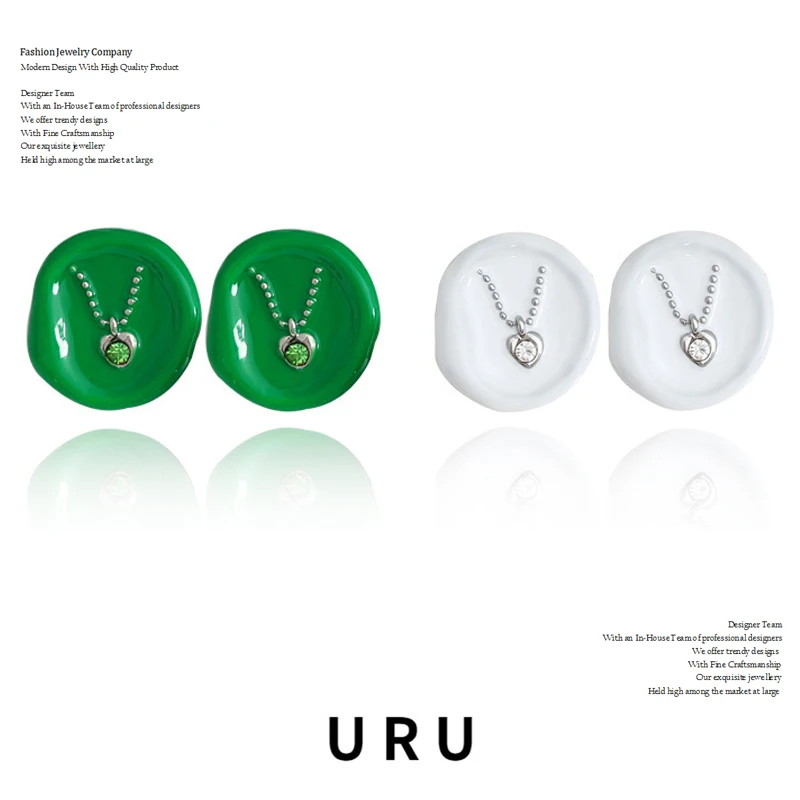 

925 Silver Needle Modern Jewelry Green White Eanmel Earrings 2022 New Trend Personality Stud Earrings For Girl Lady Gifts
