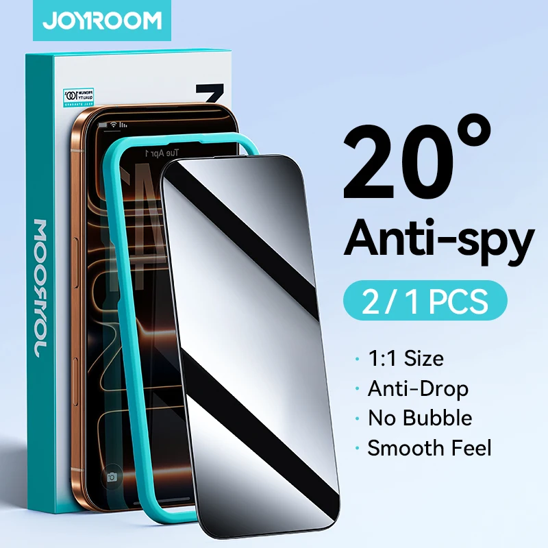 Joyroom 1/2Pcs Anti-spy Glass For iPhone 17 16 15 14 Pro Max Glass For iPhone 17 16 15 14 13 12 Pro Max Privacy Screen Protector