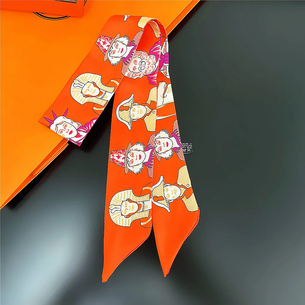 

Дизайнерский Шелковый узкий шарф для волос, женская шея, женская сумка, ленточные завязки с ручками, роскошные брендовые шарфы-шляпы, 2023