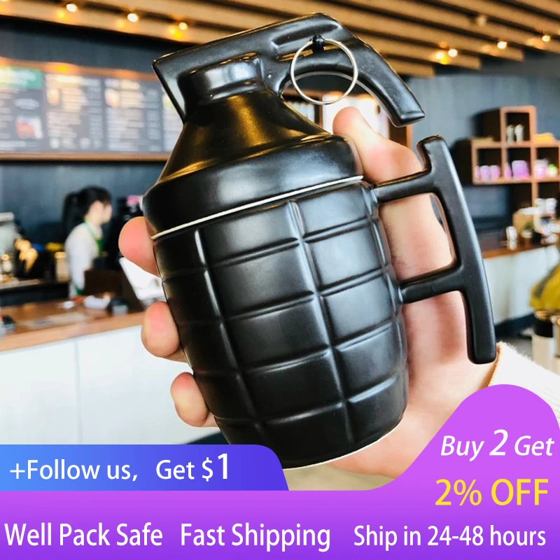 

Funny Coffee Mug Ceramic Landmine-Shaped With Lid Plain Color Art Mug Creative Water Cups Bottle Grenade Cup Christmas Xmas Gift