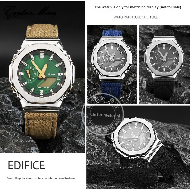 Фото Для Casio G-shock GA-2100 GA-2110 GM-2100 холст мужской зеленый ремешок для часов металлический ободок корпус GA2100 GA2110 модифицированный нейлоновый ремешок для часов №3