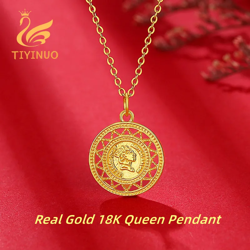 

TIYINUO Authentic 18K Real Gold AU750 Queen Pendant Necklace Delicate Exquisite Gift Classic Present For Woman Fine Jewelry