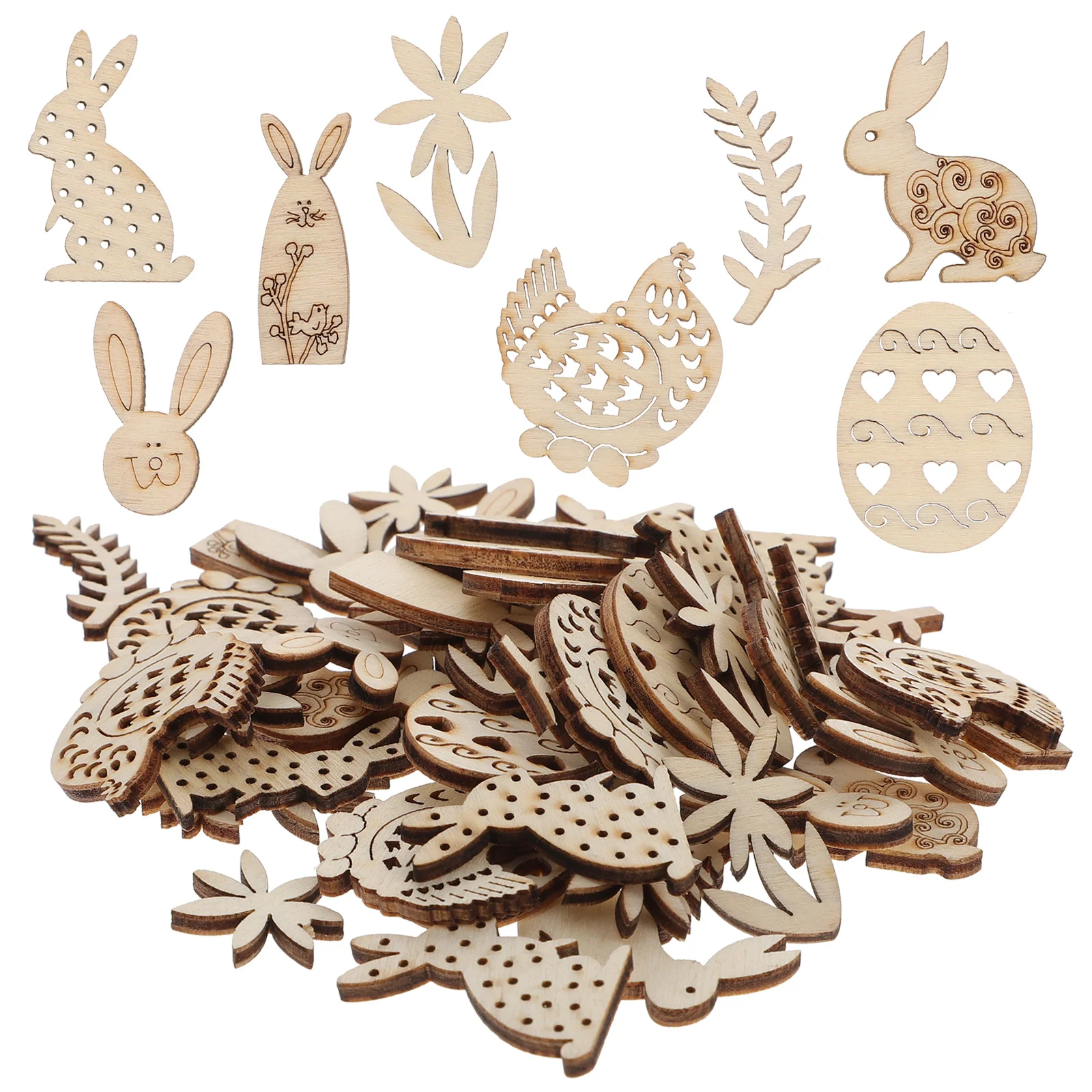 

Easter Wooden Wood Slices Cutouts Craft Bulk Bunny Egg Unfinished Cutout Party Decoration Embellishments Ornaments Crafts Pieces