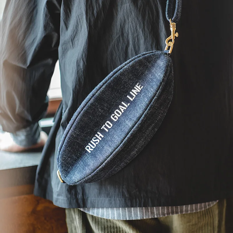 Fashion Words Unisex Jeans Canvas Bag For Men Retro Style Ball Shoulder Bag For Women Casual Shopping Crossbody Phone Bag