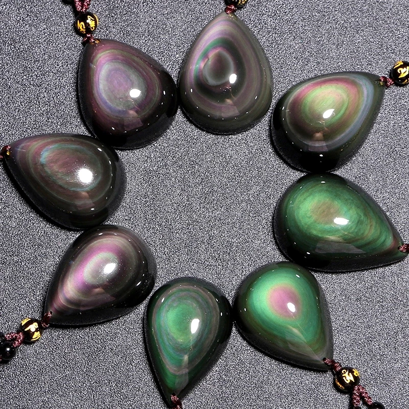 

Genuine Natural Rainbow Eye Obsidian Waterdrop Pendant Necklace Men Women Healing Gemstone Jewelry Black Obsidian Fengshui Charm
