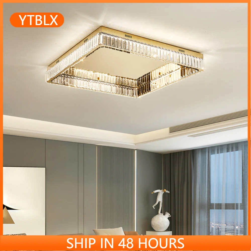 

Lustre Crystal Led Dimmable Ceiling Lights Home Deco Square Steel Led Ceiling Lamp For Living Room Led Luminarias Lamp Fixture