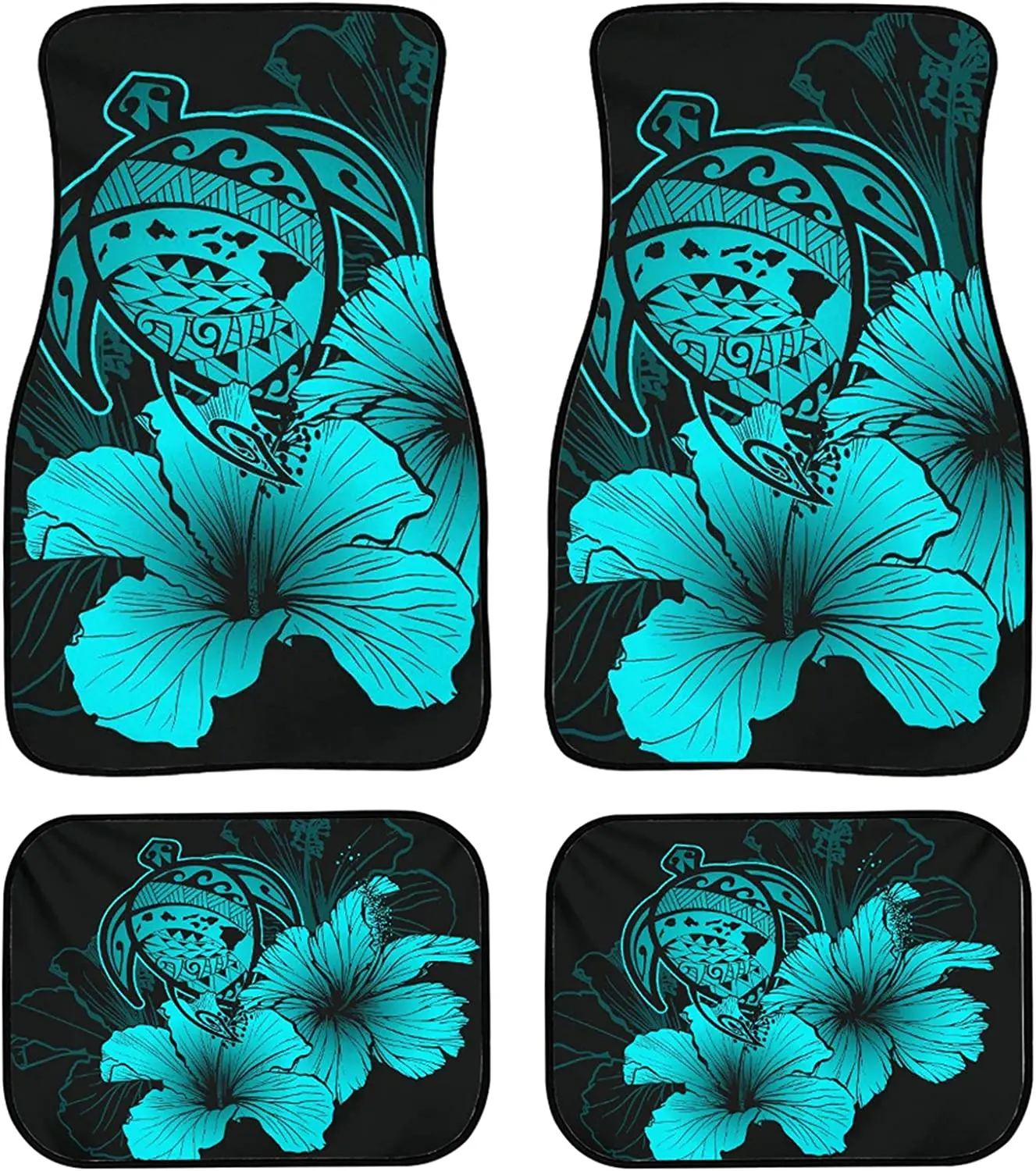 

Ethnic Tattoo Sea Turtle Hibiscus Print Car Floor Mats Set of 4 Universal Non Slip Front/Rear Auto Floor Rug Damage Again