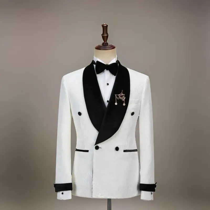 Двубортные мужские костюмы с цветочным принтом на свадьбу 2024 черный бархатный