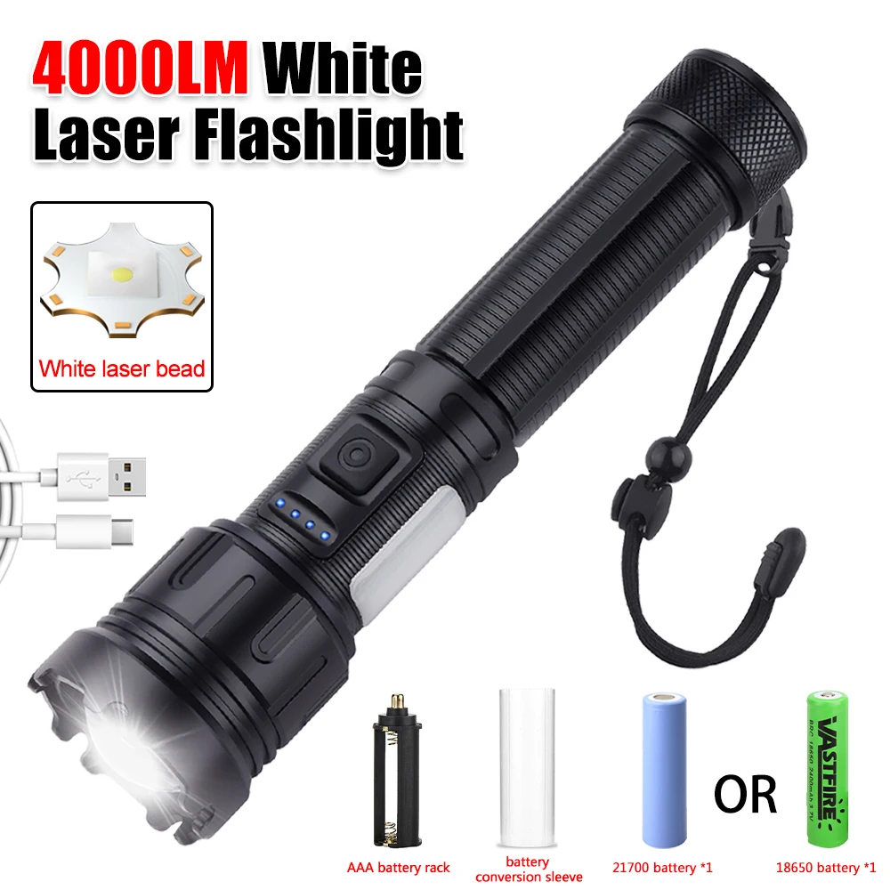 

Белый лазерный фонарик LEP 500 лм, встроенный аккумулятор 21700, перезаряжаемый тактический военный фонарь типа C