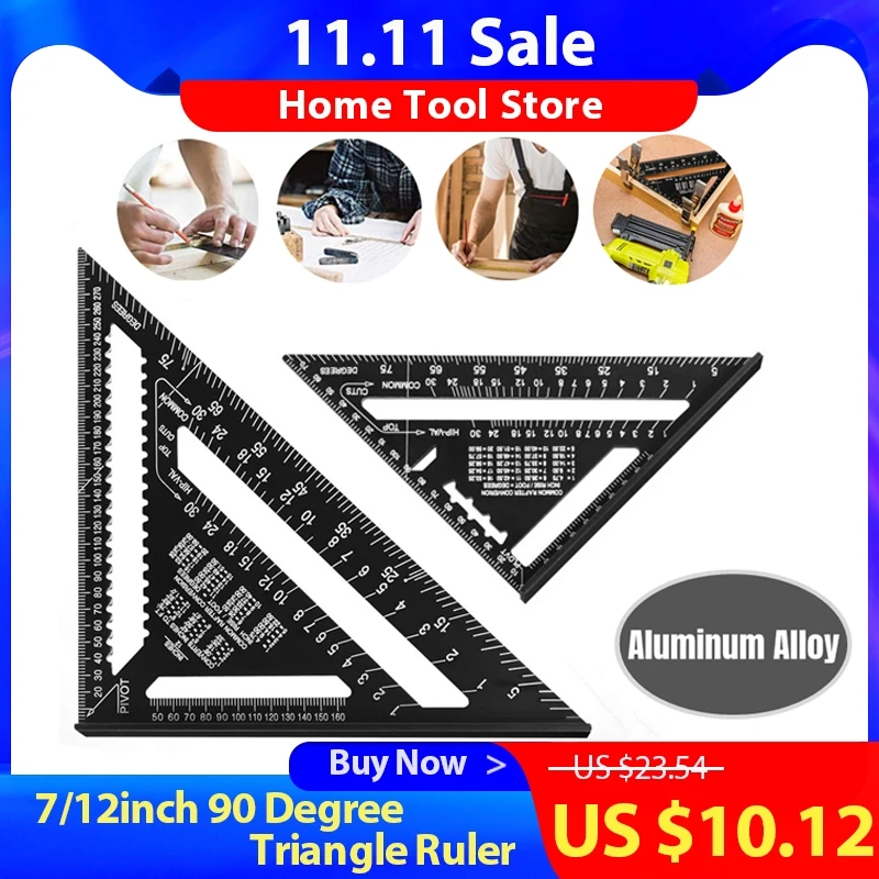 

7/12inch 90 Degree Triangle Ruler Aluminum Alloy Square Metric Imperial Cast Aluminum Protractor Woodworking Measuring Tools