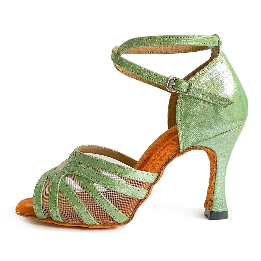 Indoor Dance Shoes Green Glitter Leather 2022 Latin Ballroom Dance Shoes Suede Insole 9cm 10cm heel Performance Dancing Shoes