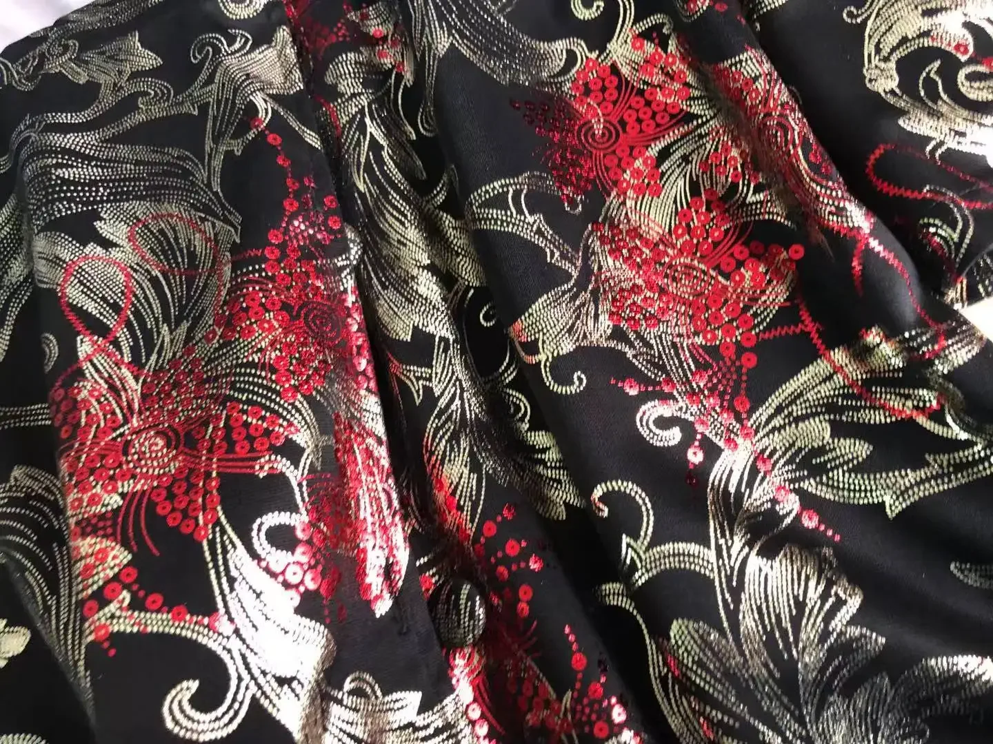 Женский винтажный Тренч с цветочным принтом красный золотой блестящий длинный 4xl