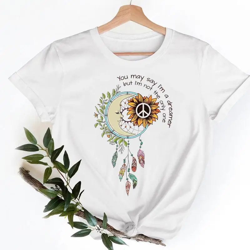 

Graphic Tee T-shirts Moon Feather Dream 90s Female Short Sleeve Ladies Women Fashion Casual Clothing Summer Tshirt Clothes