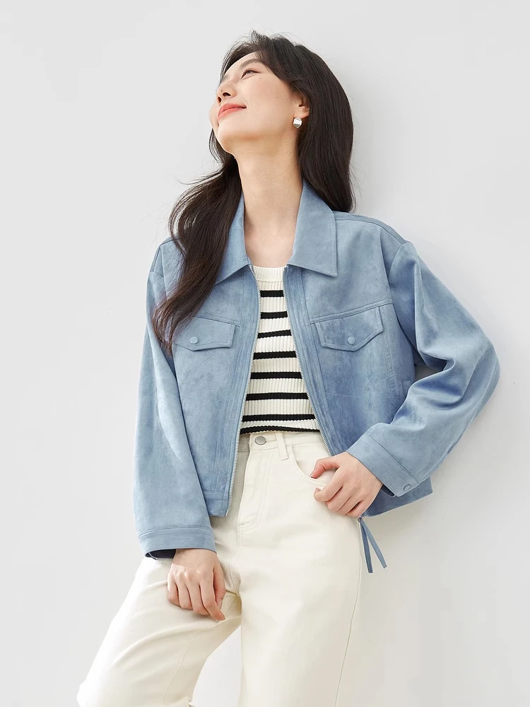 Куртка женская из искусственной кожи на молнии с длинным рукавом