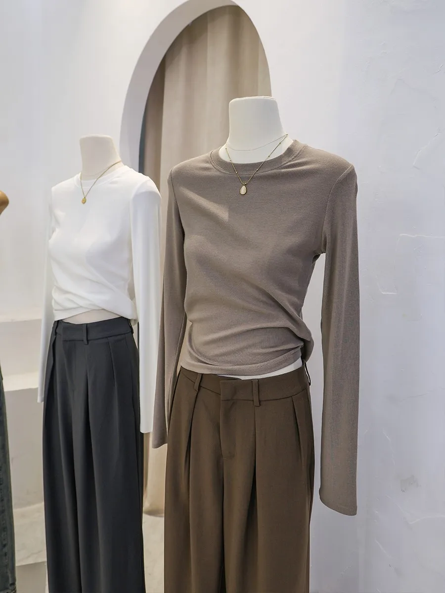 Однотонная футболка с длинными рукавами и плечами женская нижняя рубашка осень