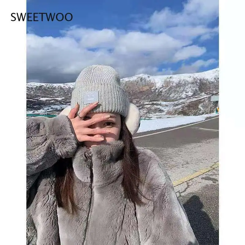 2021 New Winter Women's Loose Imitation Mink Leather Zipper Cardigan Coat Streetwear Warm Thicken Winter Faux Fur Coat Women