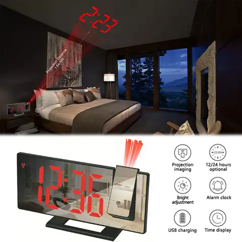 СВЕТОДИОДНЫЙ цифровой проекционный будильник для спальни проекция на потолок электронный проектор времени двойной громкий прикроватный б...